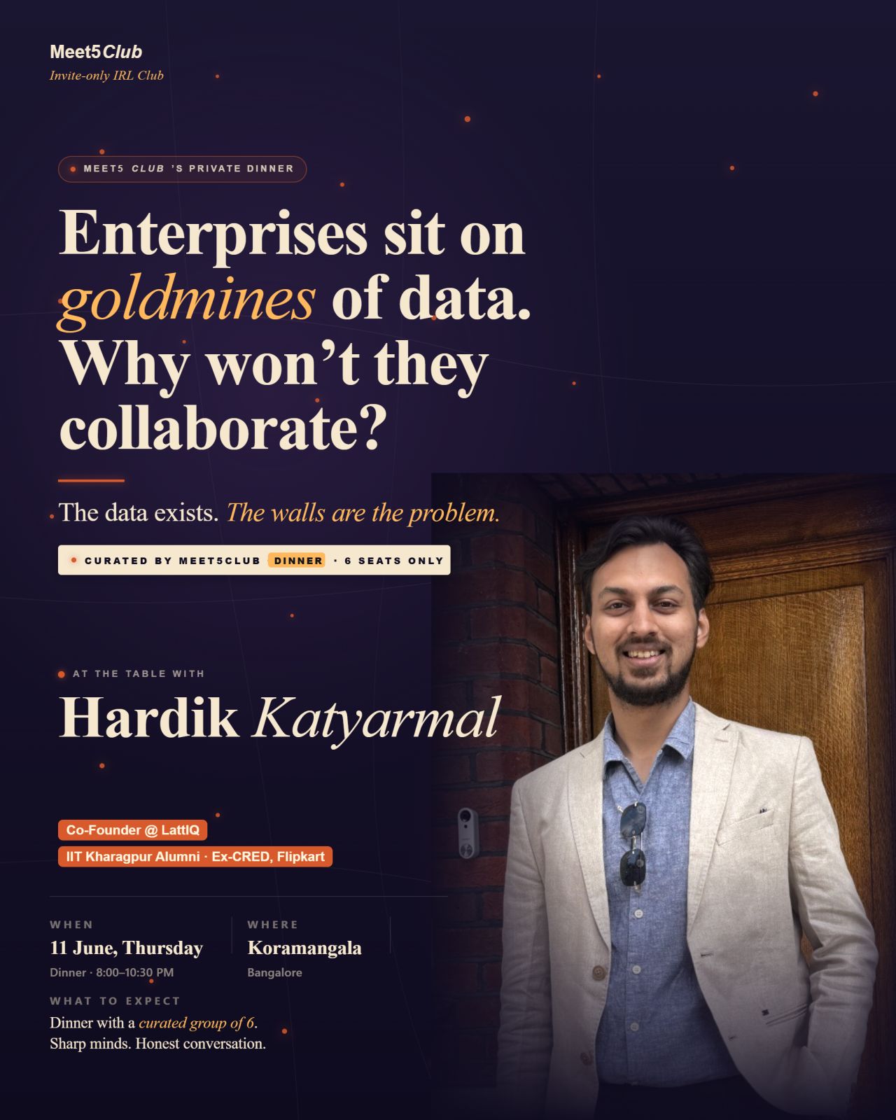 Meet5Club private dinner - "Enterprises sit on goldmines of data. Why won't they collaborate?" with Hardik Katyarmal