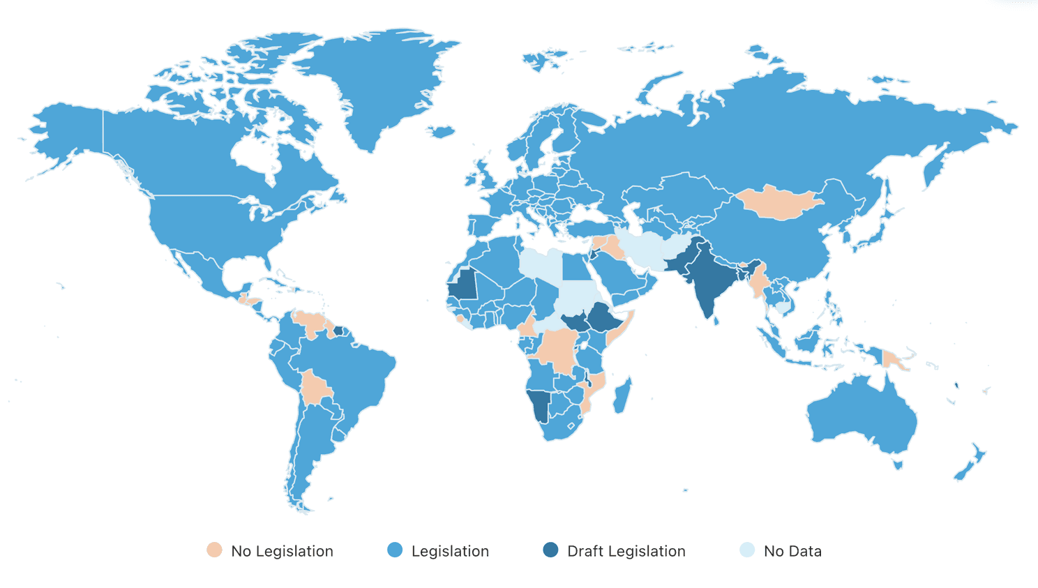Global data privacy law coverage map